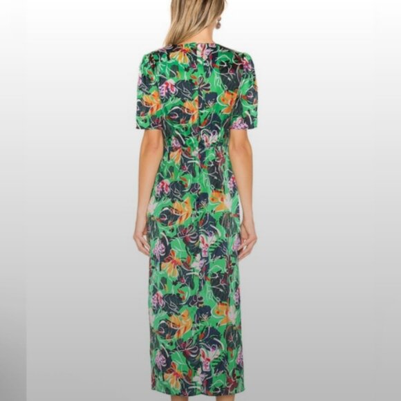 Saloni Eden Green Floral Silk Midi Dress - Picture 4 of 10